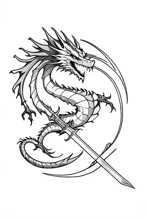 Dragon With Sword Surrounded