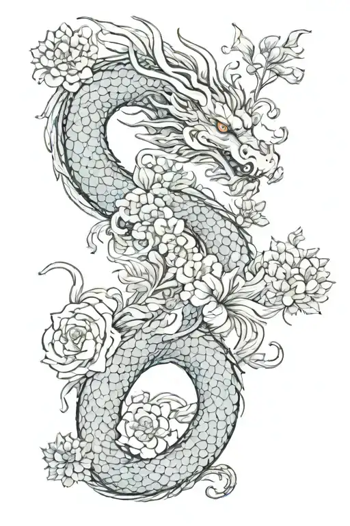 A Dragon With Flowers In The Form Of An Eight