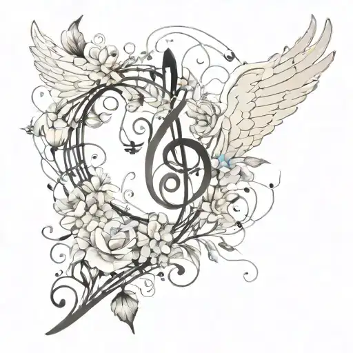 Angel Wings And Music Notes And Flowers Intertwined