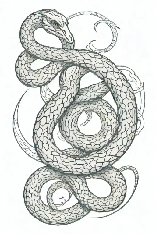 Two Intertwined Snakes With A Moon