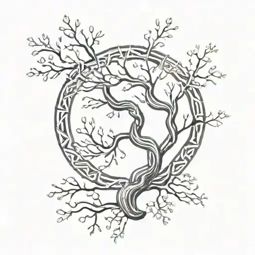 Rod Of Asclepius Oak Tree With Cedar Tree Twists Around Like Snake With Owl