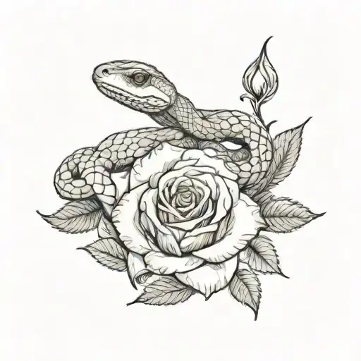Dainty Rose With Two Snakes Hissing Wrapped Around