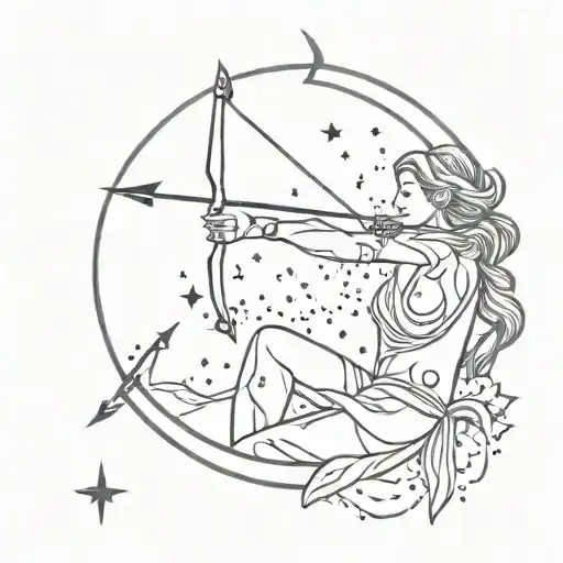 Female Sagittarius Constellation Bow An Arrow Zodic Sign Moon And Magic