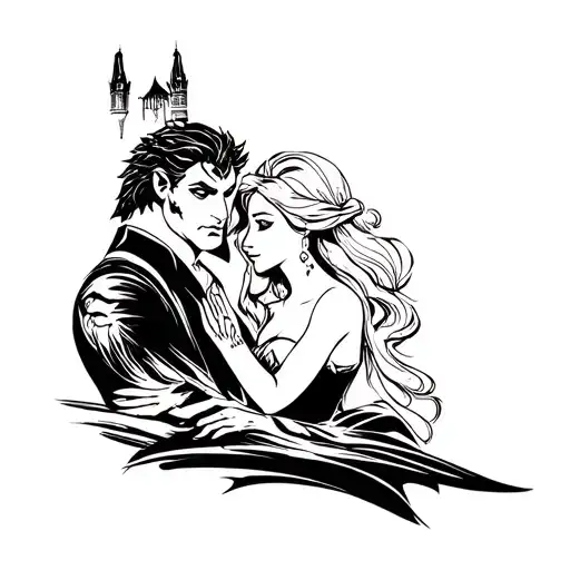 Beauty And The Beast Minimal Line Art Representation With Movie Elements