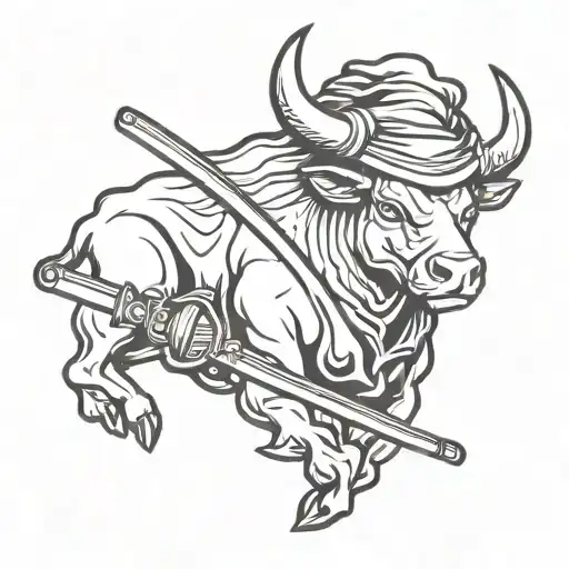 A Taurus With A Sumrai Hat And A Katana In The Hand
