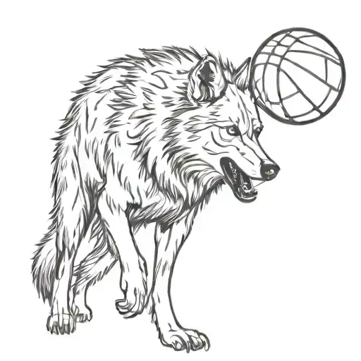 Wolf And Basketball Howling At The Moon Rising