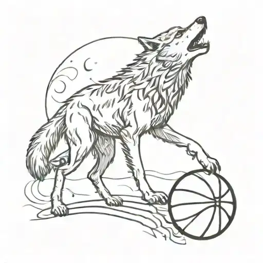 Wolf Step On Basketball Howling At The Moon Rising