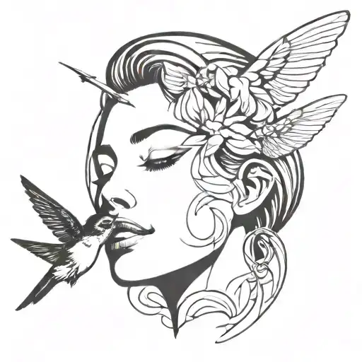 Girl Face Removing Smiling Face With Hummingbird Hovering
