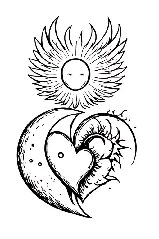 A Heart With Wings Over Which The Moon Is Connected To The Sun