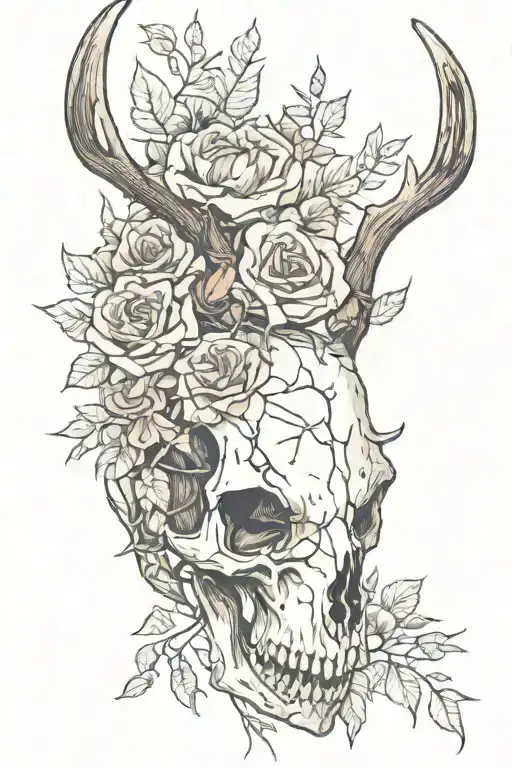 Deer Skull And Rose Thorns Wrapped
