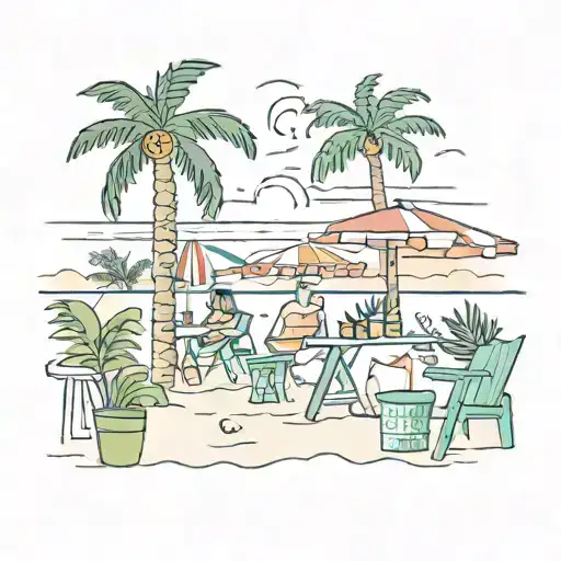 A Festive Beach Scene With A Mix Of Spanish And Miami Vibes