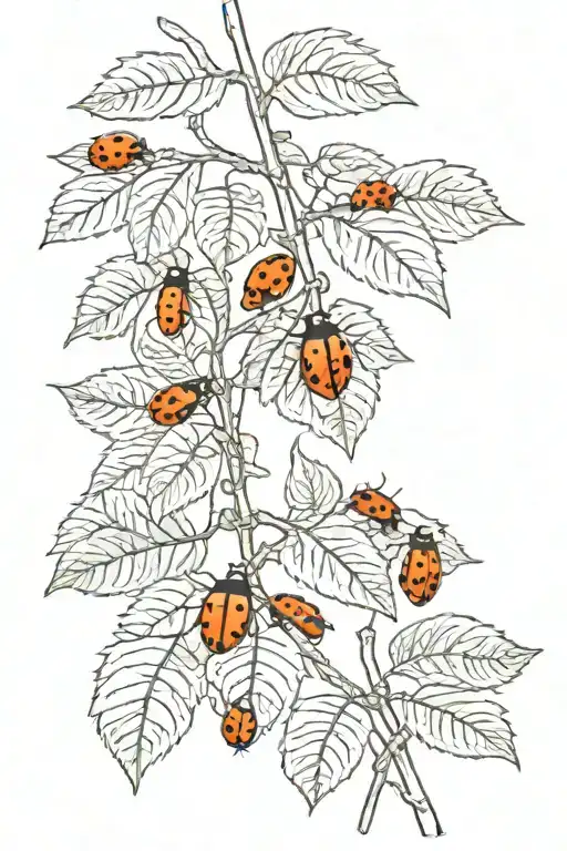 Orange Tree Branch With A Few Ladybugs