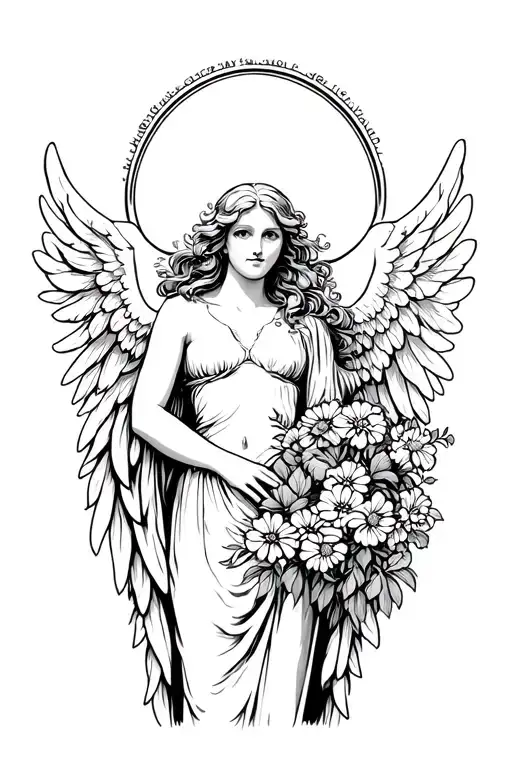 Angel Woman Holding Flowers Surrounding