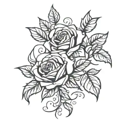 Neo-traditional Black And Blue Rose Vine