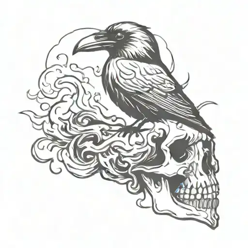 Raven Made Of Smoke Sitting On A Skull