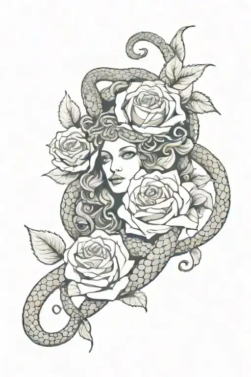 Medusa And Snake With Roses Wrapped