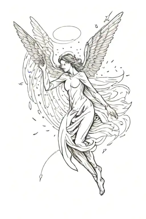 Angel Falling With Extra Long Wings
