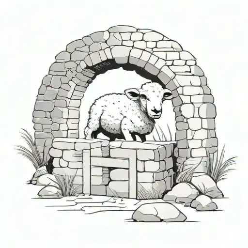 Lamb Coming Out Of Tomb Entrance Black And White Drawing