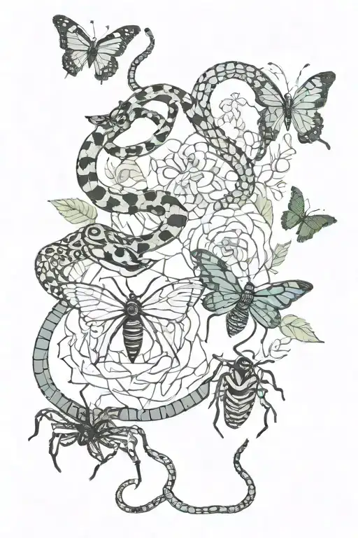 Spider And Snake And Butterfly