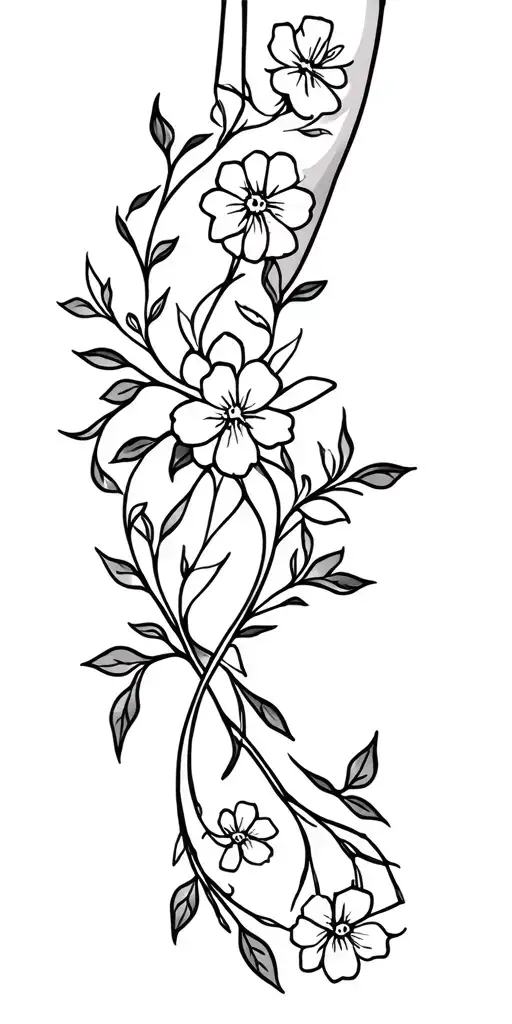 Vines With Flowers Wrapping Around The Arm Meeting At A Cross In The Forearm