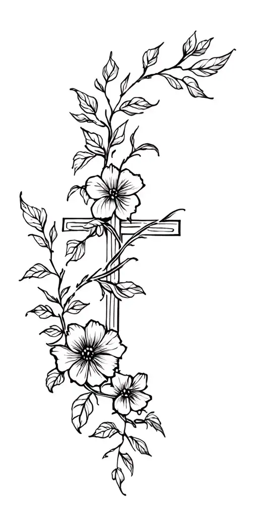 Vines With Flowers Wrapping Around Arm Into A Cross