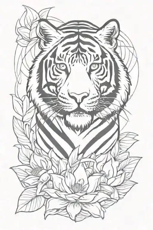 White Tiger With A Glowing Lotus Flower Underneth