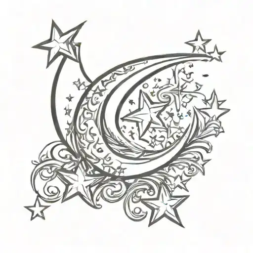 Crescent Moon With 4 Stars