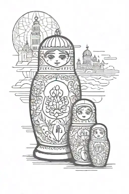 Russian Nesting Doll In Foreground With Moscow Dome Buildings In Background