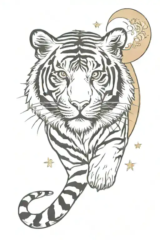 A Tiger Around The Crescent Moon Surrounded