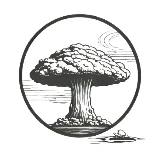 A Nuclear Explosion Mushroom Cloud Within A Perfect Black Circle