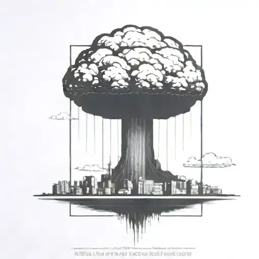 A Nuclear Explosion Mushroom Cloud Contained Within A Perfect Black Rectangle