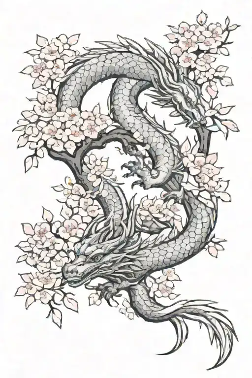 Dragon And Sakura Tree