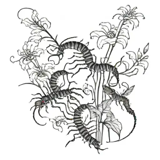 Centipede And Red Spider Lilys Surrounding