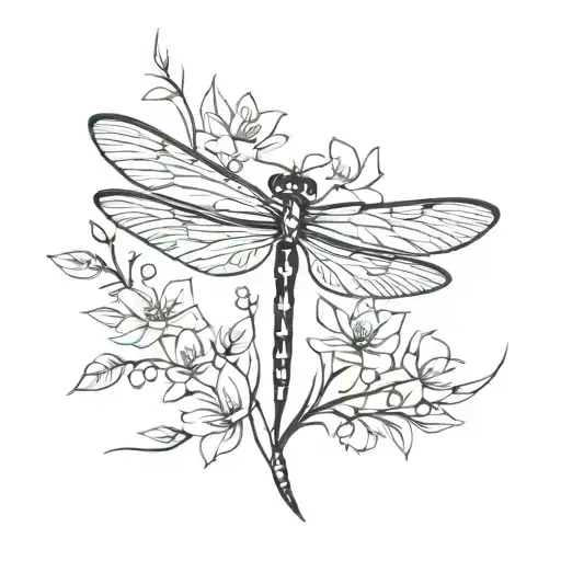 Dragonfly Flying With Flowers