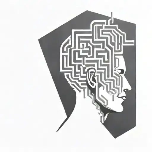 A Human Head Resting On A Pillow With The Brain Depicted As An Abstract Geometric Maze