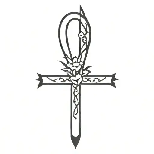 Ankh With Vine Flowers Around