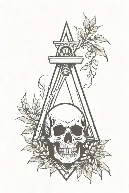 Coffin Skull Fire Tears Acacia Leaves Masonic Square And Compass