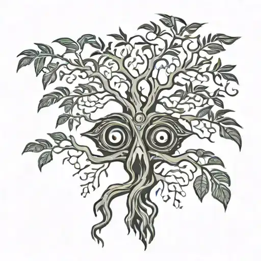 Poisonous Tree And Ra Eyes With Black Leaves