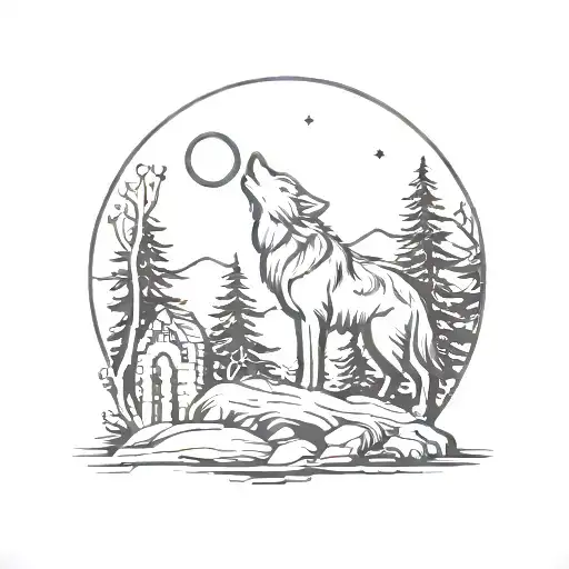 A Wolf Howling At The Moon In A Graveyard Setting