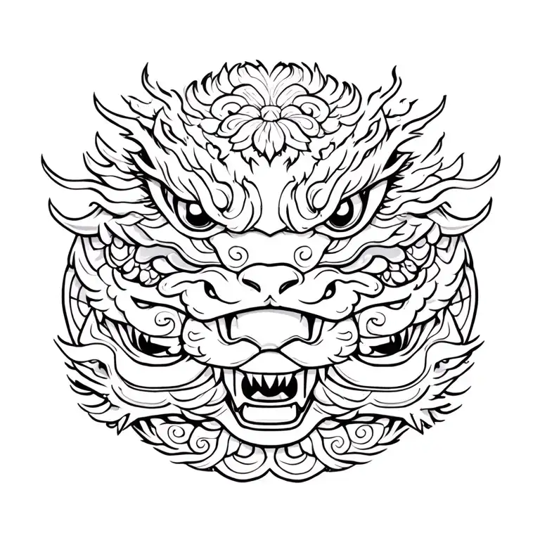 Twin Dragon Tattoo With A Foo Dog Head As Center Piece Then Polynesian For The Gaps