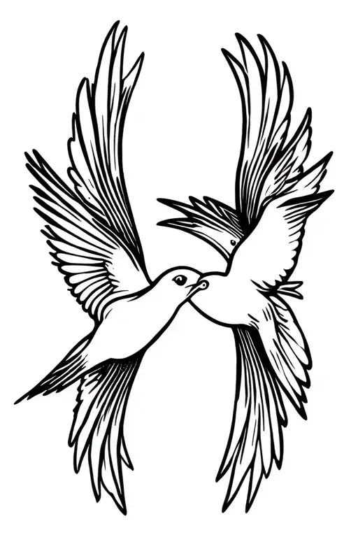 Two Swallows Flying Facin Each Other