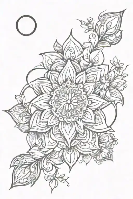 Moon Flower Mandala Design Incorporating Elements