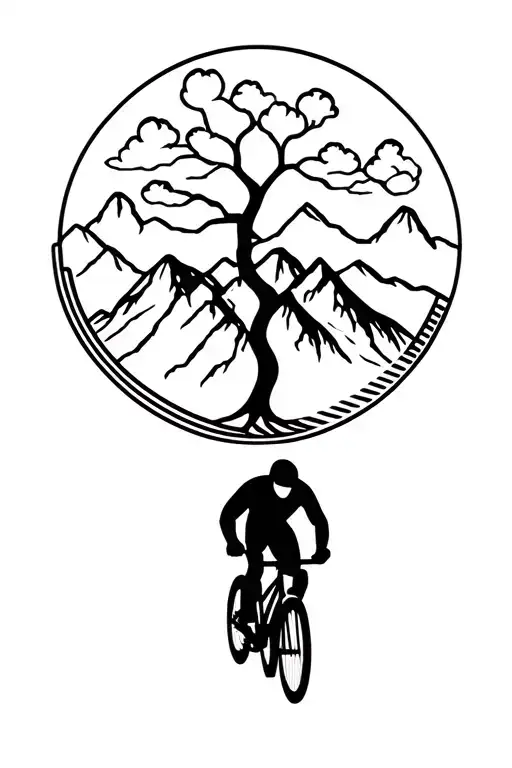 Race Cyclist Riding A Mountain Featuring Tree Of Life