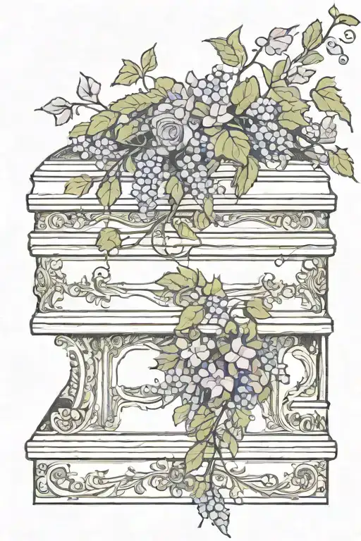 Casket With Vine And Flowers Up Side
