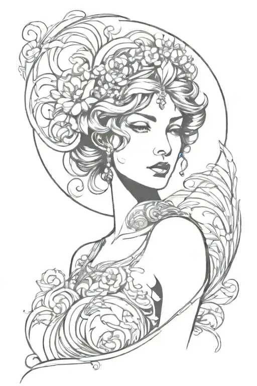 Female Davincis Proportion Study With Art Nouveau Elements