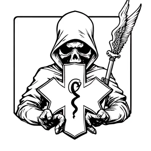 Grim Reaper In The Back Ground With A Emt Holding A Star Of Life Shield