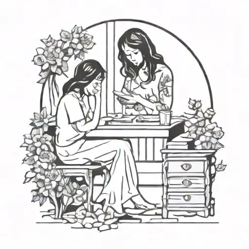 Flowers Bible Vanity Table With Mirror Women Sitting