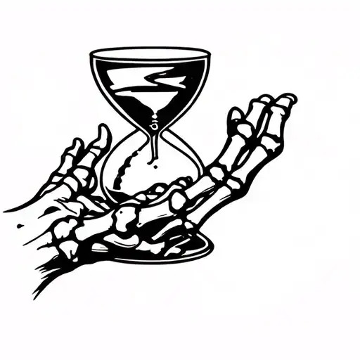 Hour Glass With Sand Skeleton Hand Holding