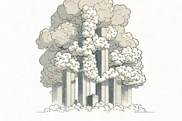 Twin Towers With Smoke Rising