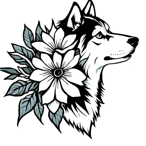 Husky Con Flores